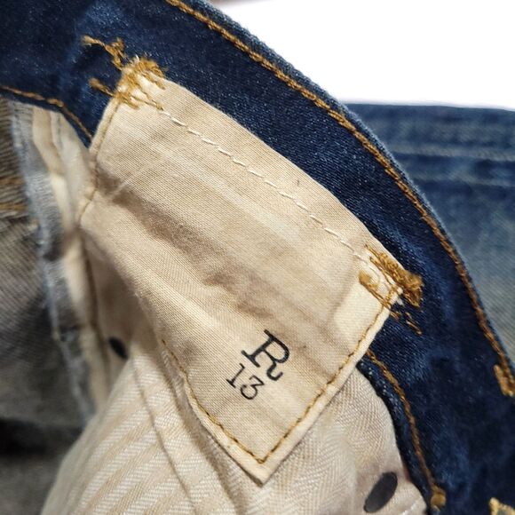 R13 The Classic straight leg Italy Jeans 28 Indigo R13W0189-197 distressed US 8 - Picture 14 of 16